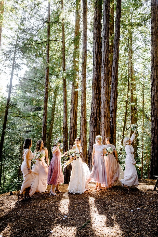 bridesmaids in mismatched blush