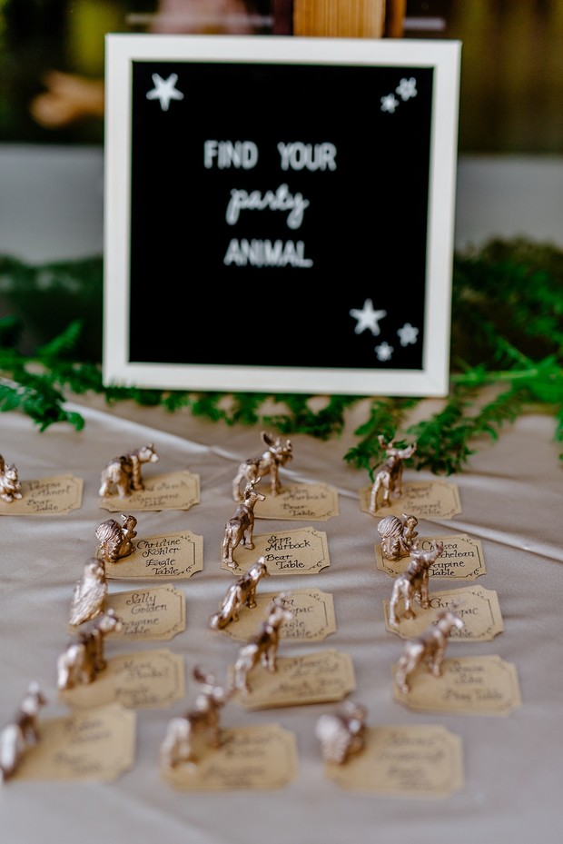 wedding escort cards and animal table names