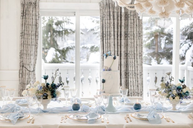 soft blue and white winter wedding table idea