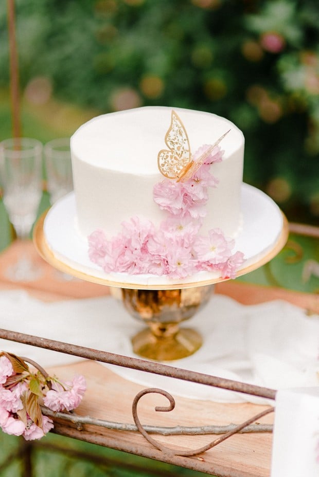 butterfly topped wedding cake