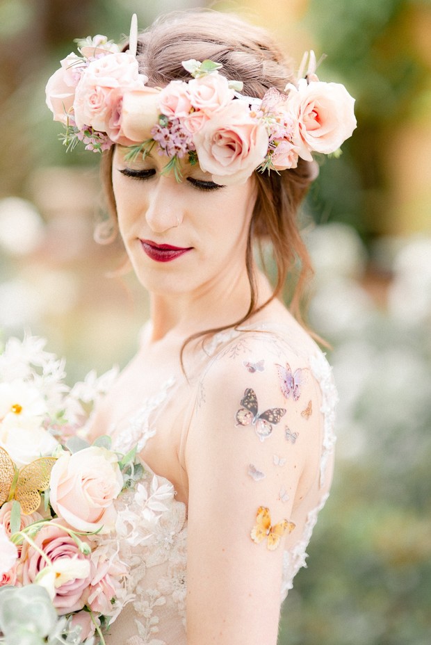 blush rose wedding flower crown