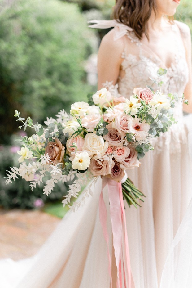romantic blush and white wedding bouquet
