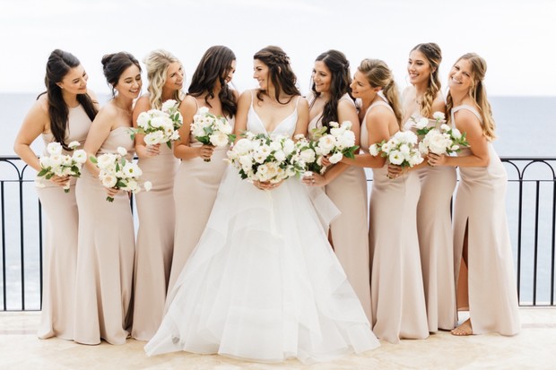 mismatched bridesmaid dresses in neutral tone