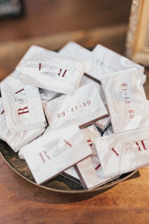 Wedding favors with initials and wedding date, stylish and elegant