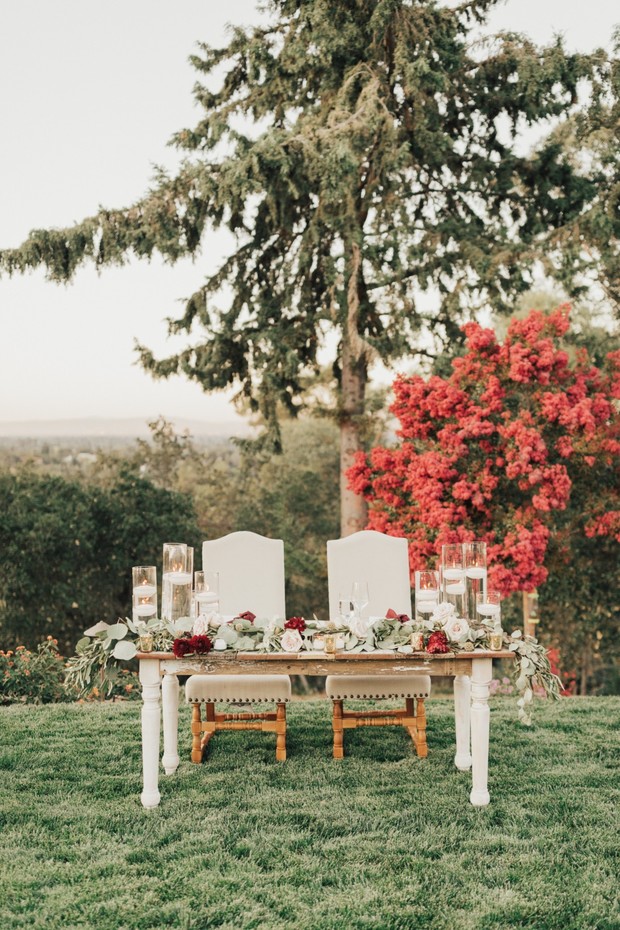 wedding sweetheart table in neutral tones 