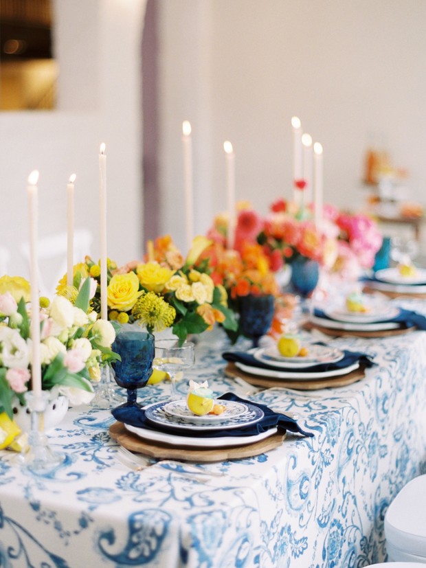 blue patterned china table decor