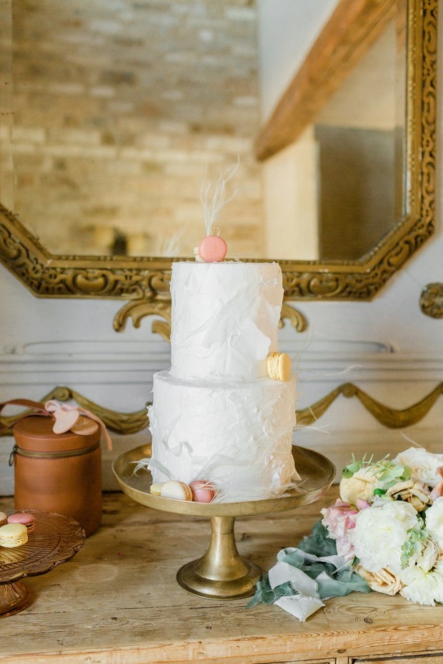 french macaron topped wedding cake