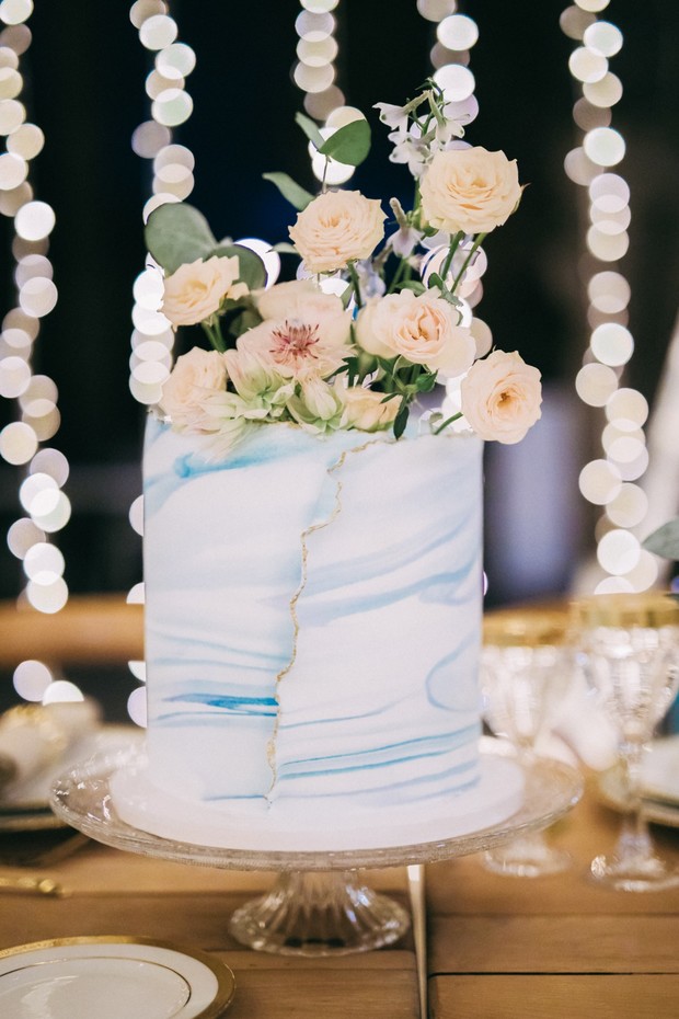 blue marble wedding cake