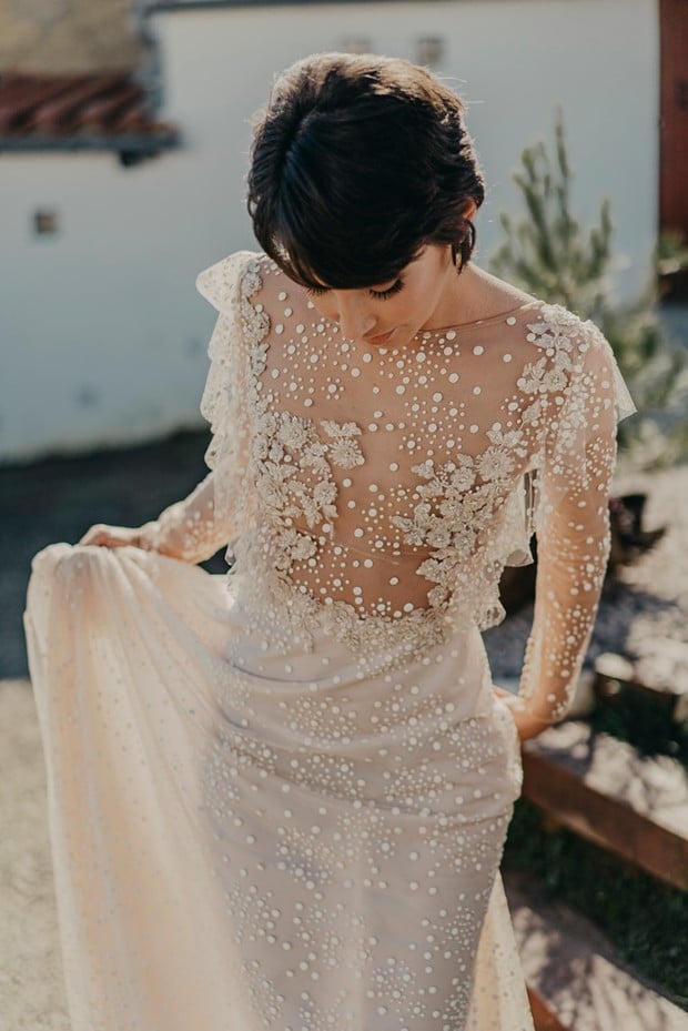 illusion wedding dress with embroidery