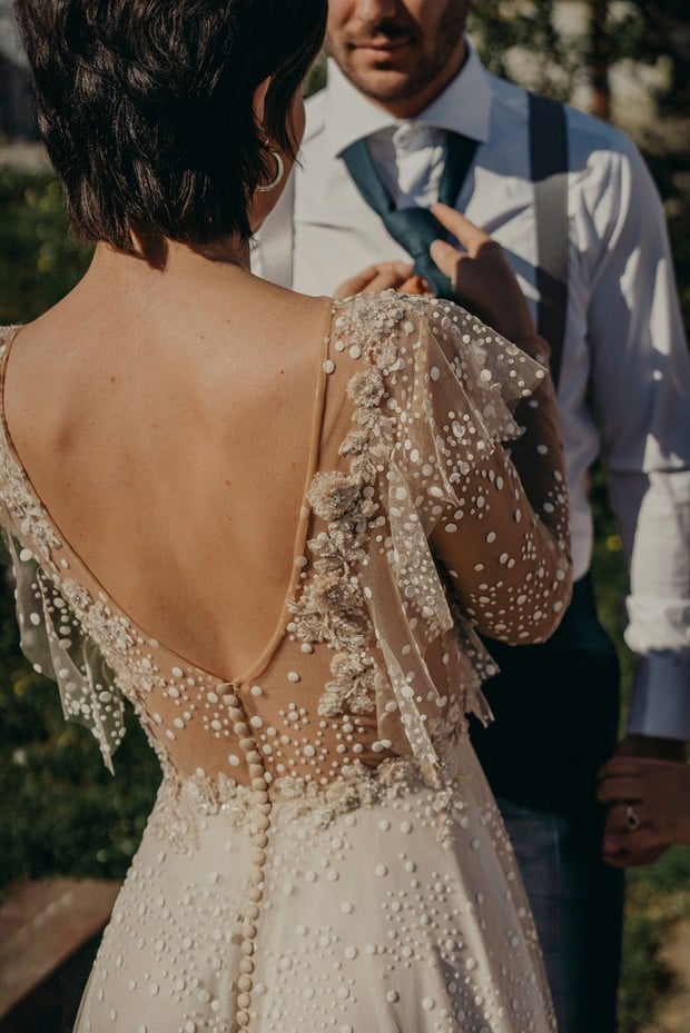 low back wedding dress with buttons