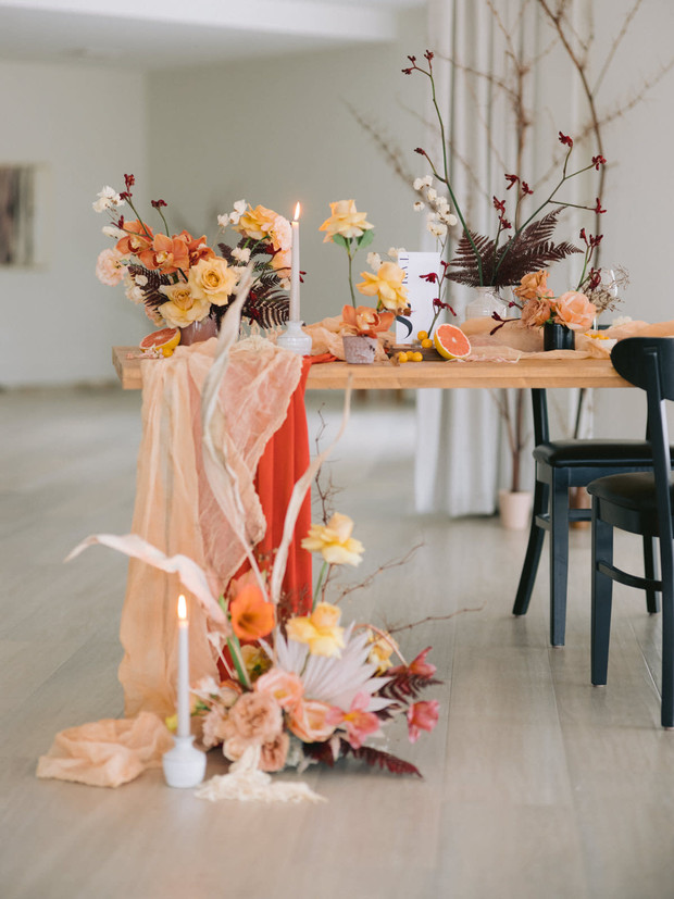 wedding table design with dried and fresh florals