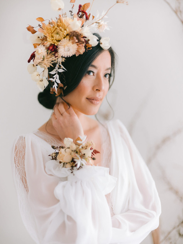 bridal flower crown with dried florals