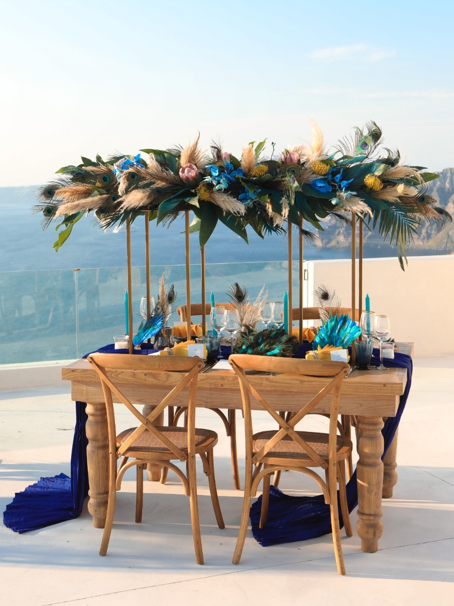 An Exotic Peacock Inspired Wedding Shoot in Santorini