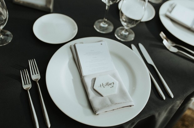 Elegant table setting with a place card for a wedding