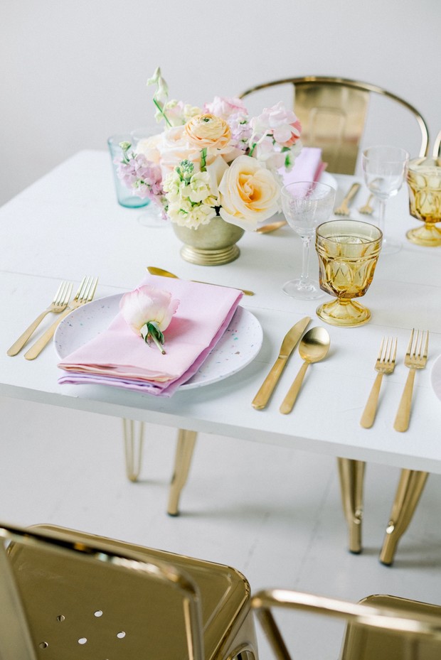 pastel and gold table decor