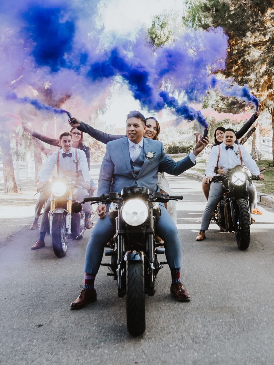 Rad Winery Wedding With Smoke Bombs & Motorcycles