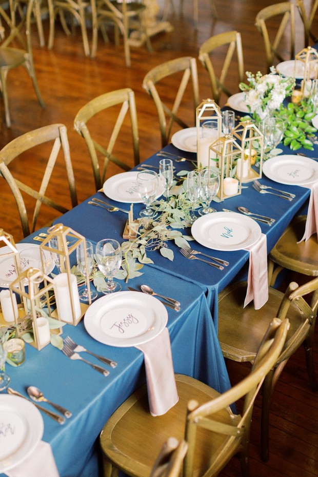 blue and gold wedding table