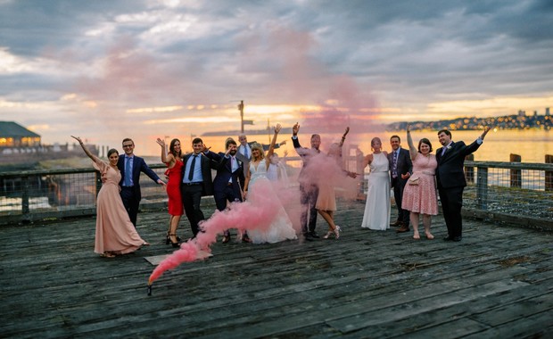 smoke bomb photo op for wedding