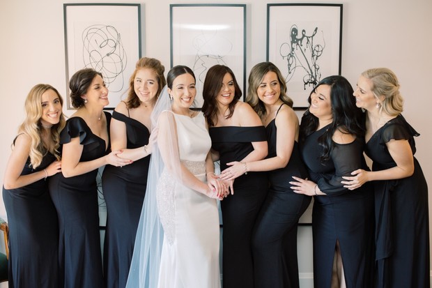 Mismatched bridesmaid dresses in black