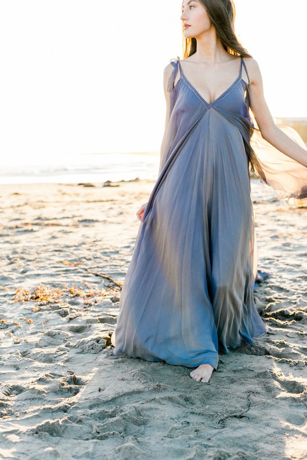 flowing blue wedding dress