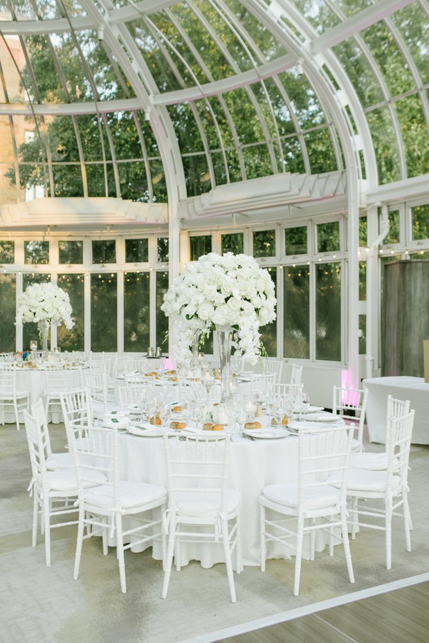 white conservatory wedding reception