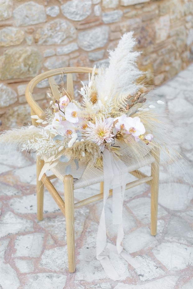Pampas grass wedding bouquet with orchids
