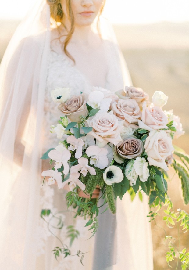 garden rose and orchid wedding bouquet
