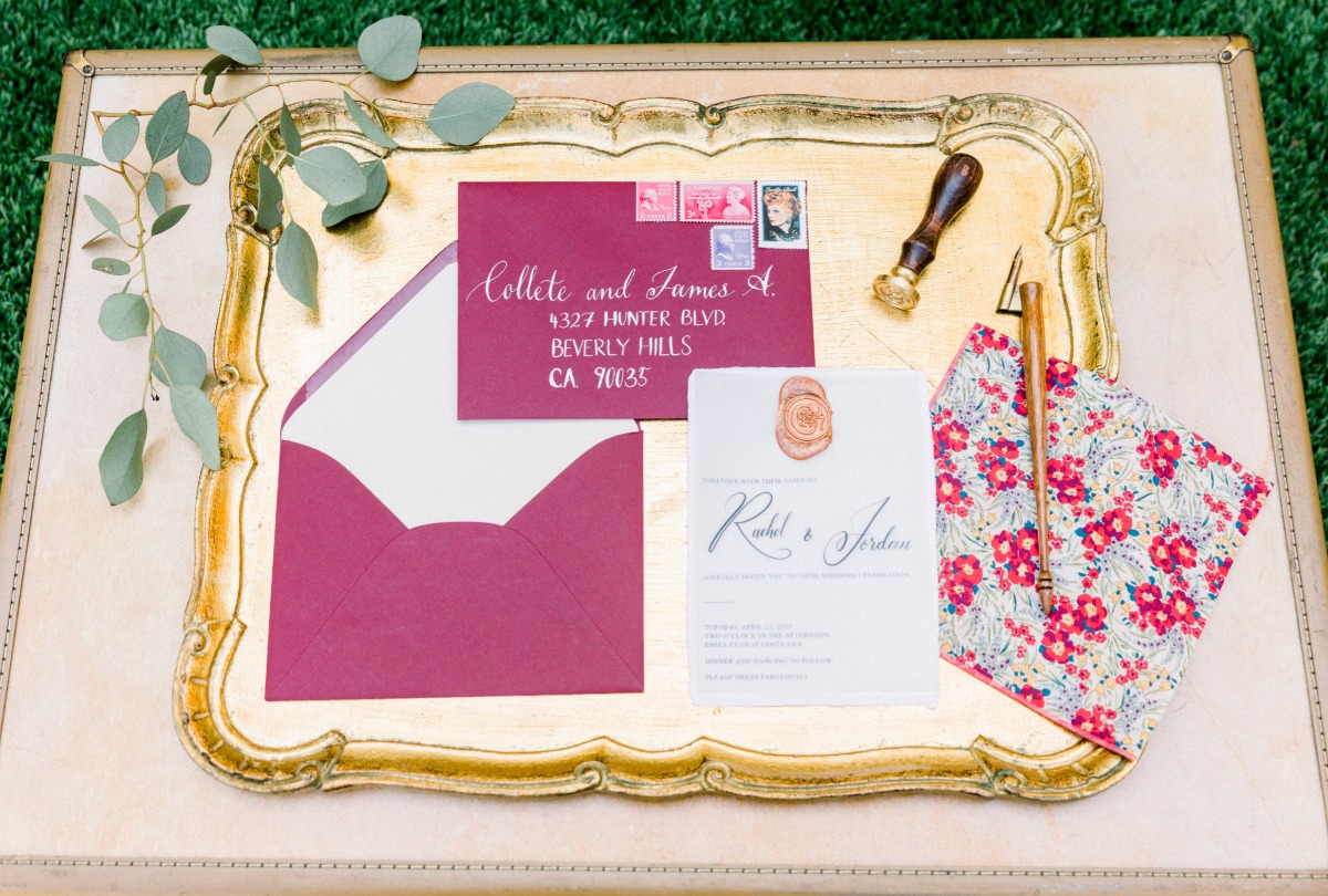 Elegant wedding invitation suite with floral details