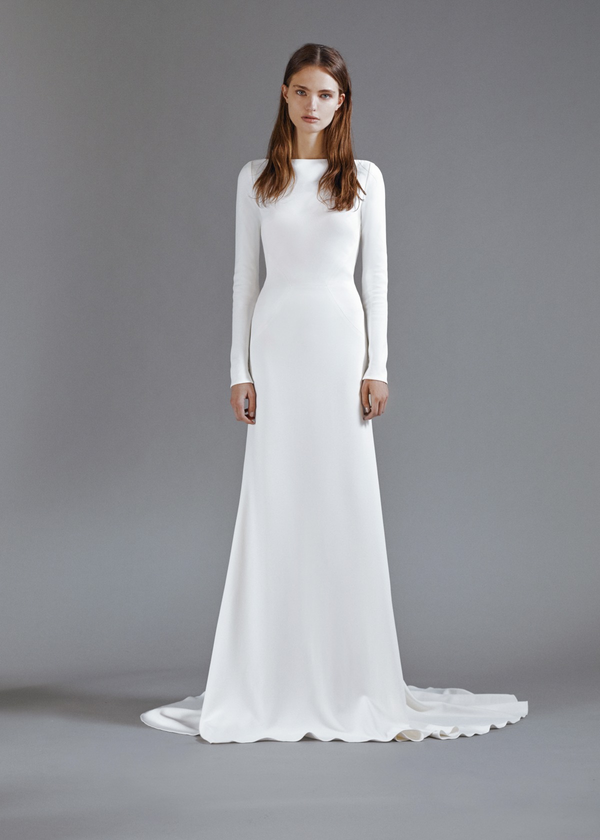 Elegant long sleeved white wedding dress gown