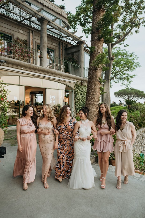 mismatched bridal party dresses in pink