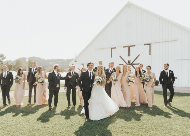 wedding party in blush and black