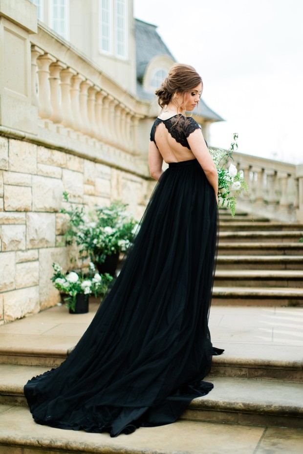 dramatic black wedding dress idea