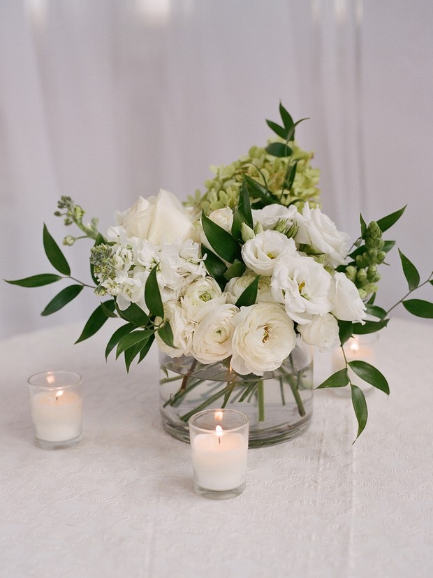 white and green wedding floral decor