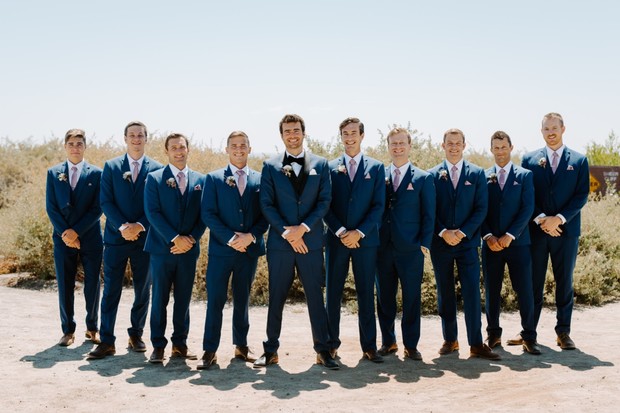navy blue and blush looks for the groom and his men