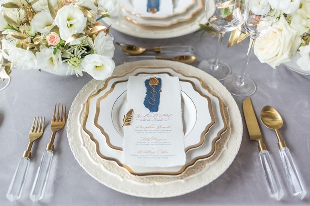 wedding place setting with gold details