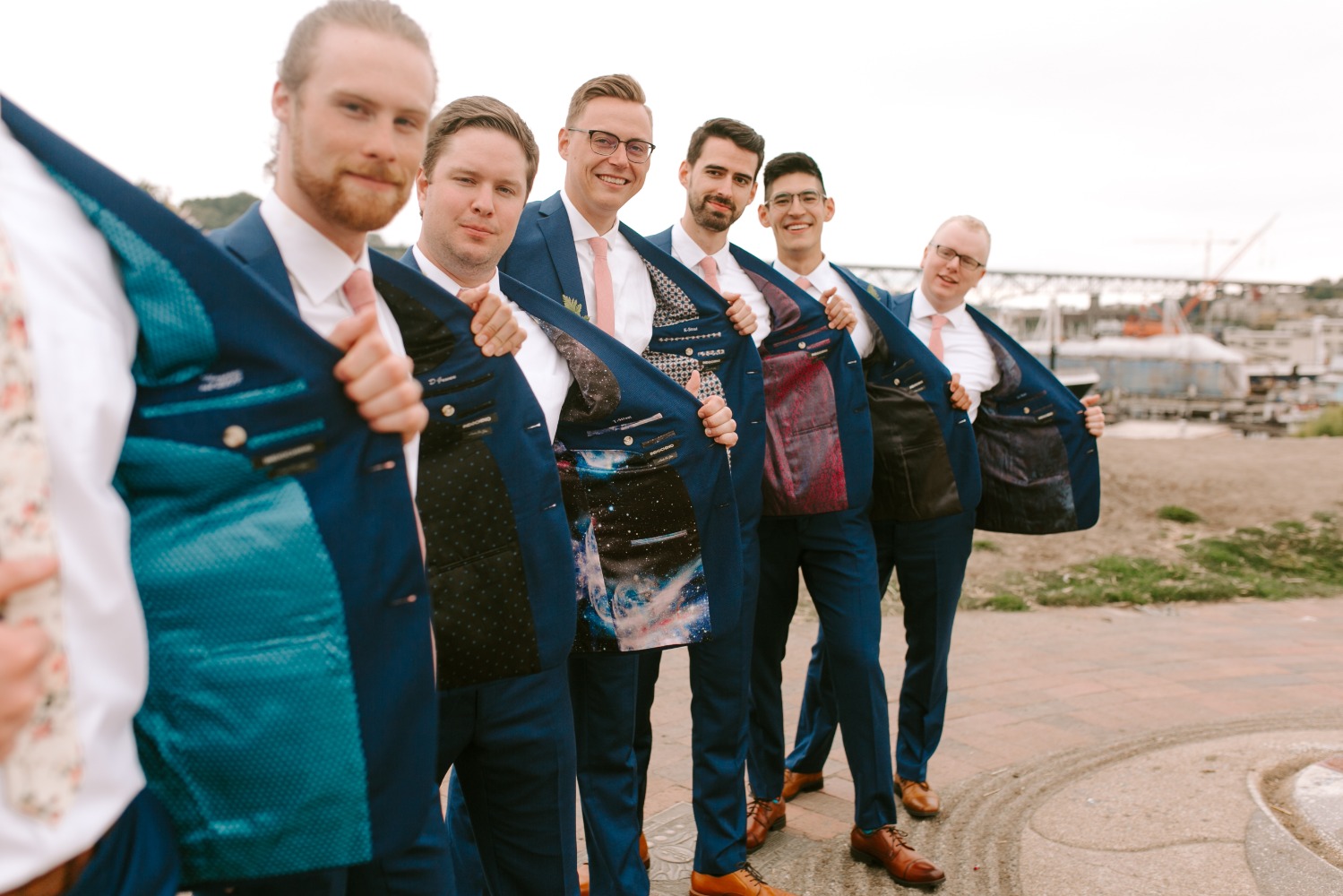 groom and his men with unique vests