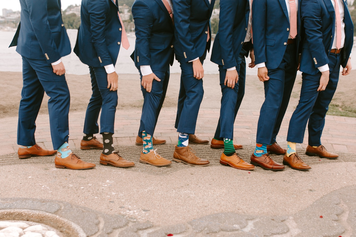 groom and his men with fun socks