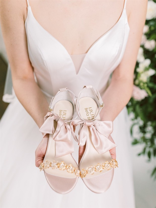 crystal and bows bridal heels