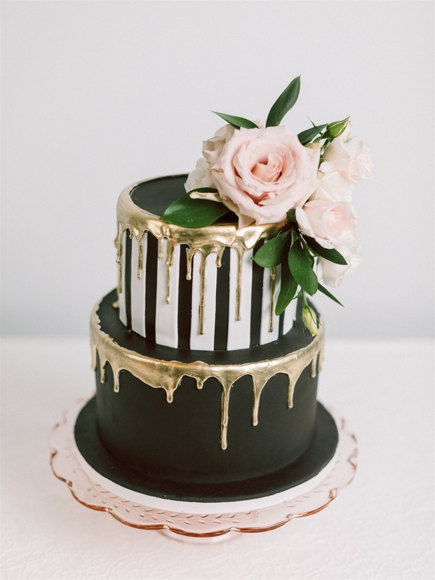 gold drip wedding cake