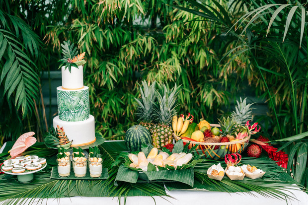 tropical wedding desert table