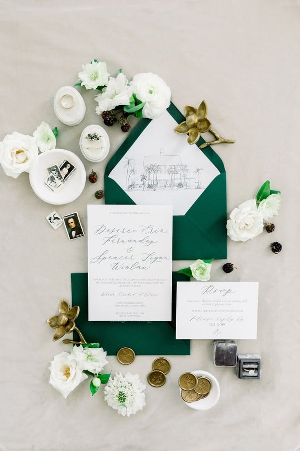 emerald wedding invitation suite
