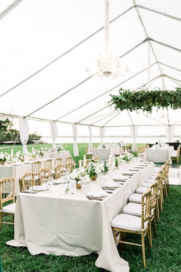 gold white and green wedding reception