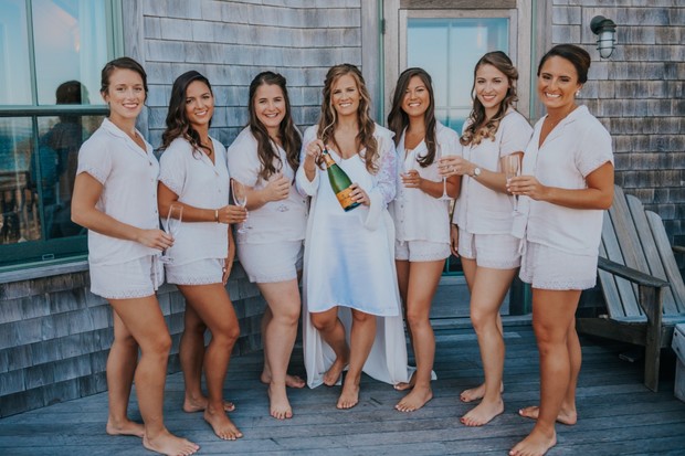 getting wedding ready with bridesmaids