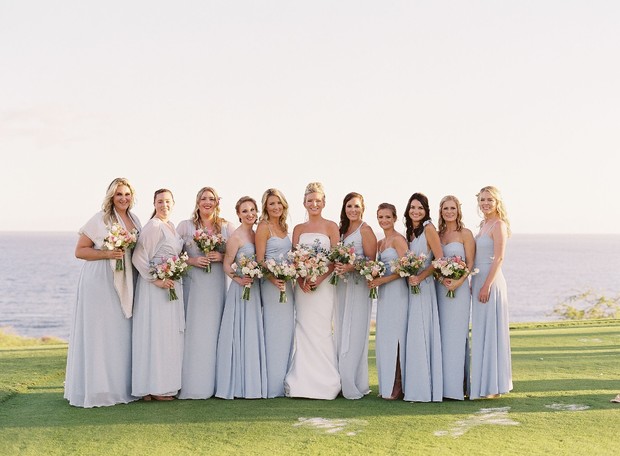 bridesmaids in soft blue