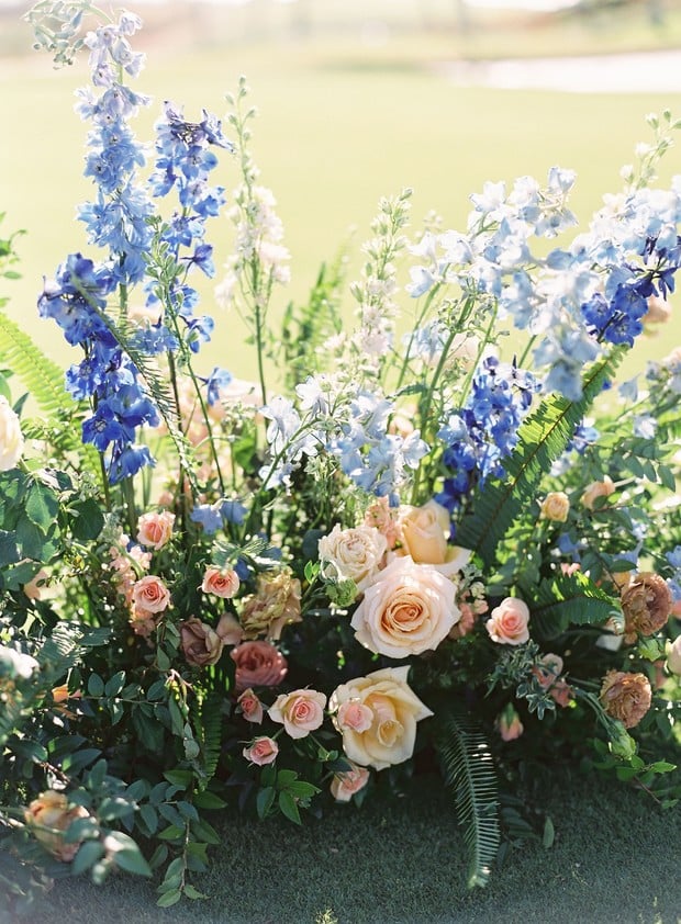 blue and peach wedding flowers