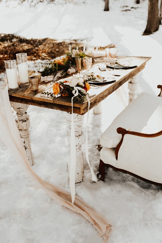 rustic chic winter wedding sweetheart tables
