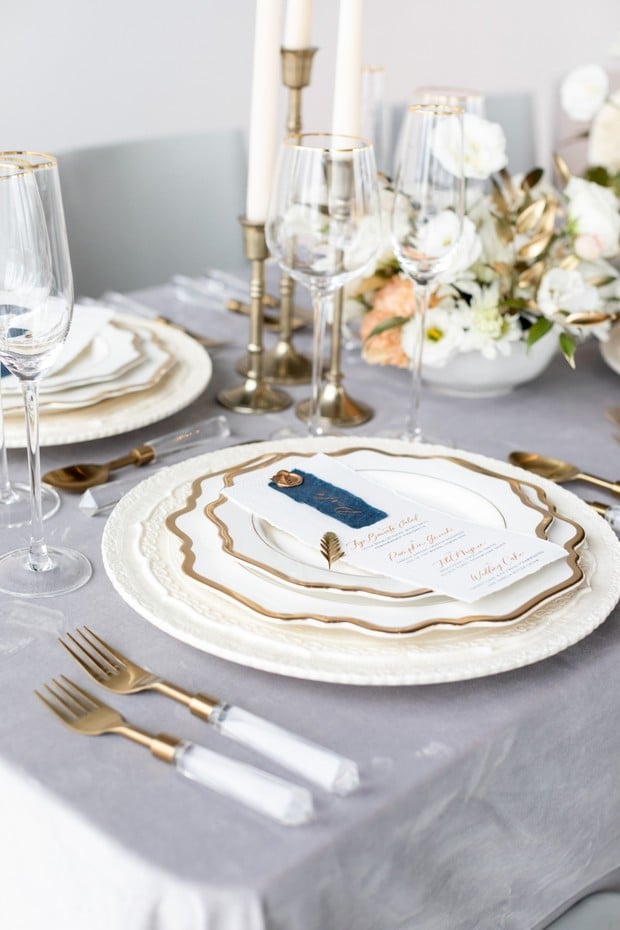 gold rimmed place setting