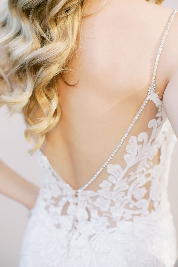 spaghetti strap wedding dress with jewels