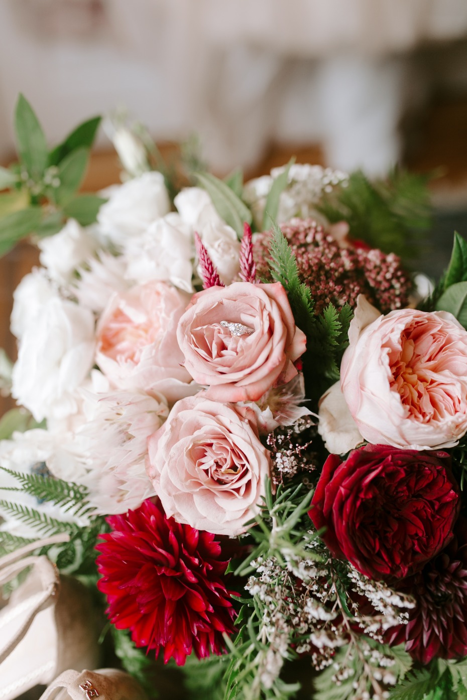 blush pin and red garden roses