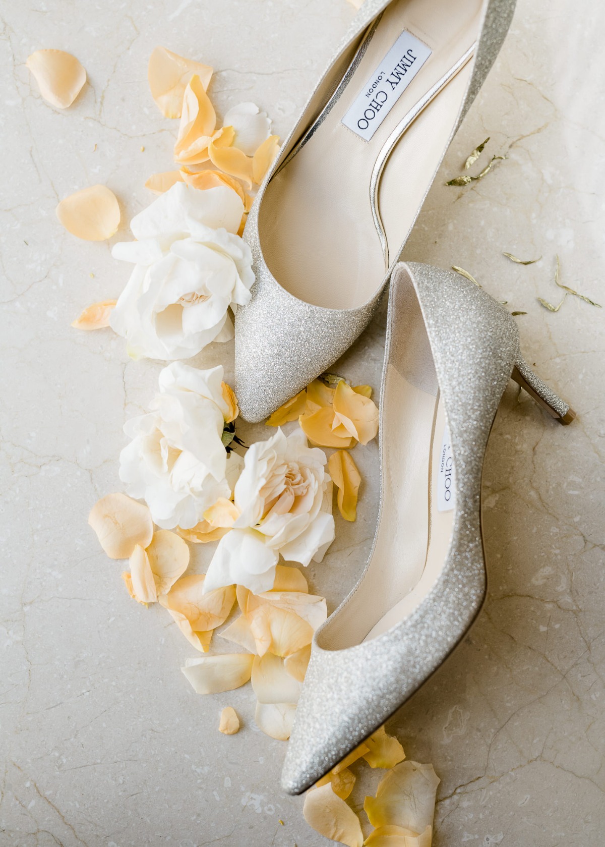 Jimmy Choo silver sparkly wedding shoes